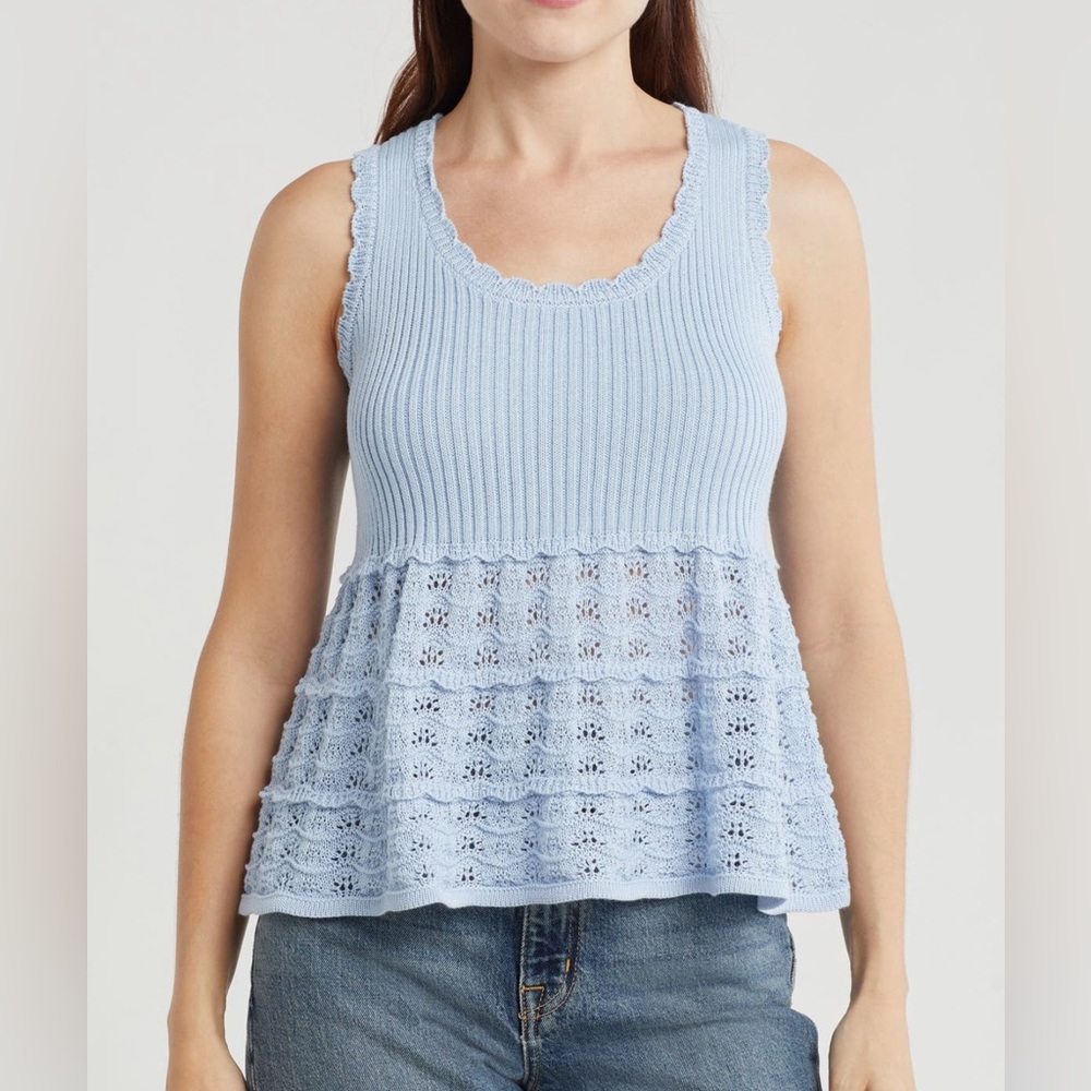 Design History Pointelle Peplum Sweater Tank